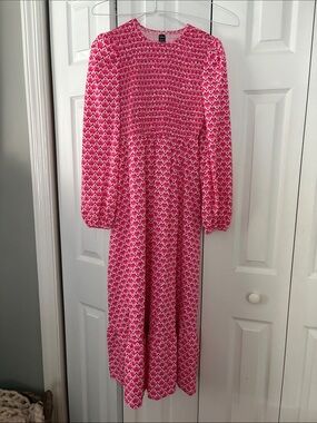 Pink Patterned Long Sleeve Maxi Dress